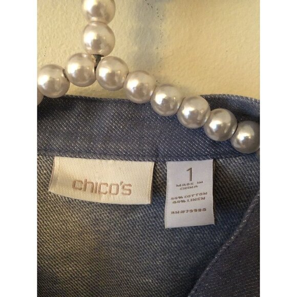 Chicos Size 1 Sargeant Chic Salyta Military Style Linen Jacket Chambray Blue - Picture 6 of 6